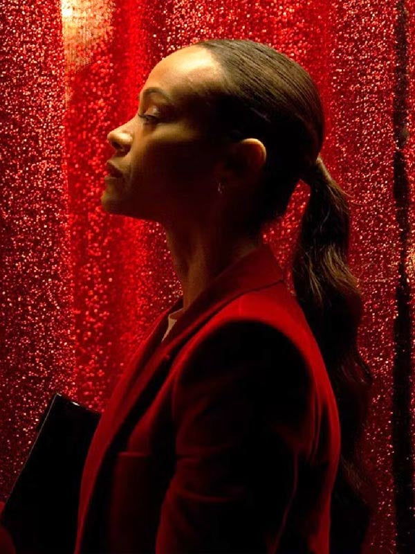 Zoe Saldana Movie Emilia Pérez 2024 Rita Moro Castro Red Velvet Blazer