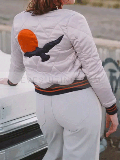 70’s Silver Wings Orange Sun Retro Fall Quilted Bomber Jacket