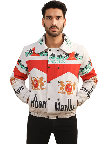 80s Marlboro Cancun White Polyester Jacket with Printed Design