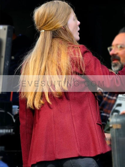 A Complete Unknown Elle Fanning Maroon Wool Coat