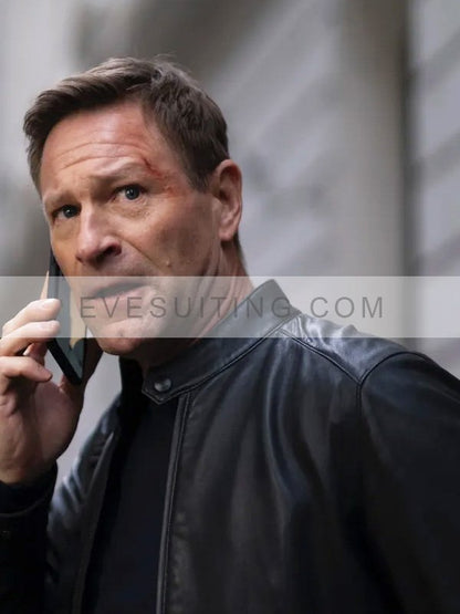 Aaron Eckhart Movie Chief of Station 2024 Ben Malloy Black Leather Jacket