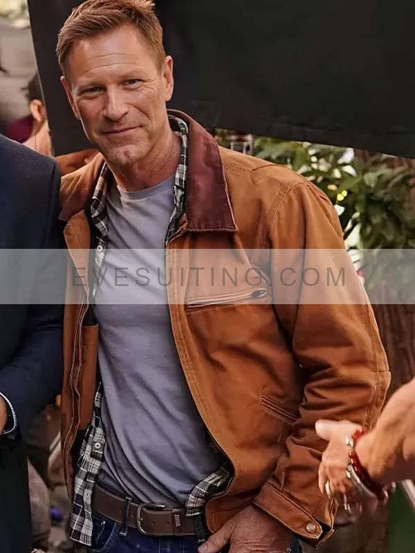 Aaron Eckhart The Bricklayer 2024 Brown Jacket