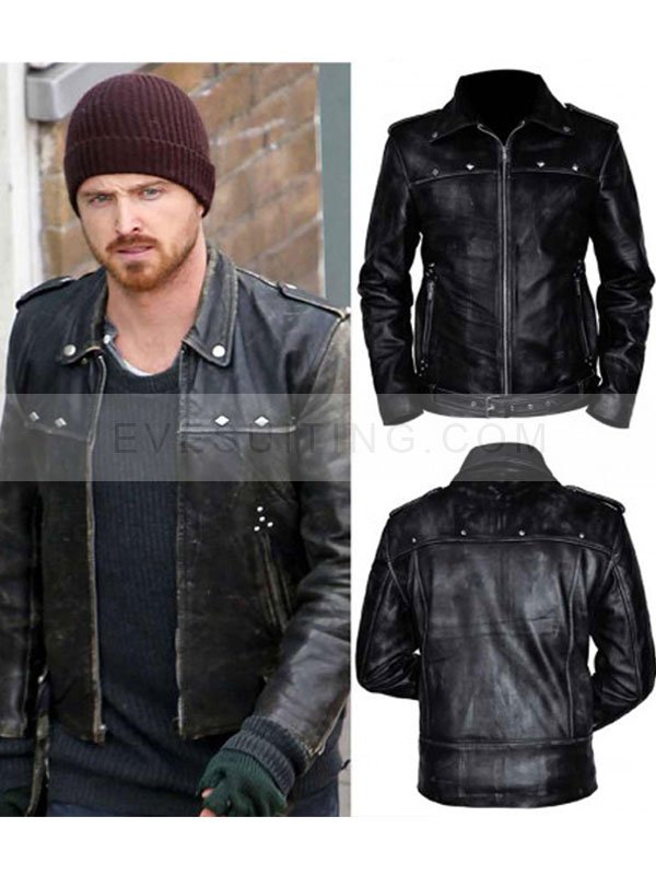 Aaron Paul A Long Way Down Distressed Leather Black Jacket
