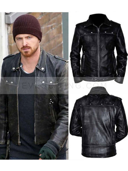 Aaron Paul A Long Way Down Distressed Leather Black Jacket