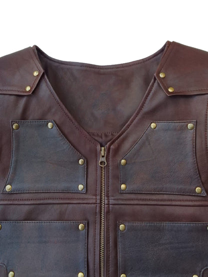 Aaron Taylor Johnson Kraven the Hunter Brown Leather Vest