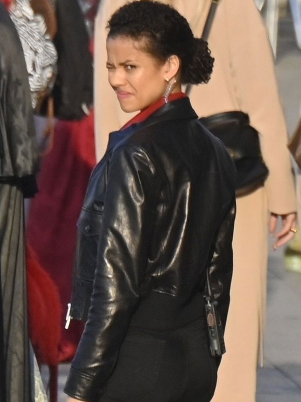 Abby Lift 2024 Gugu Mbatha-Raw Black Leather Bomber Jacket