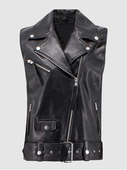 Abigail 2024 Sammy Black Leather Belted Vest