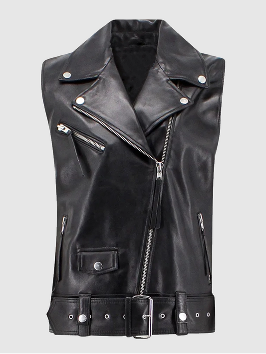 Abigail 2024 Sammy Black Leather Belted Vest