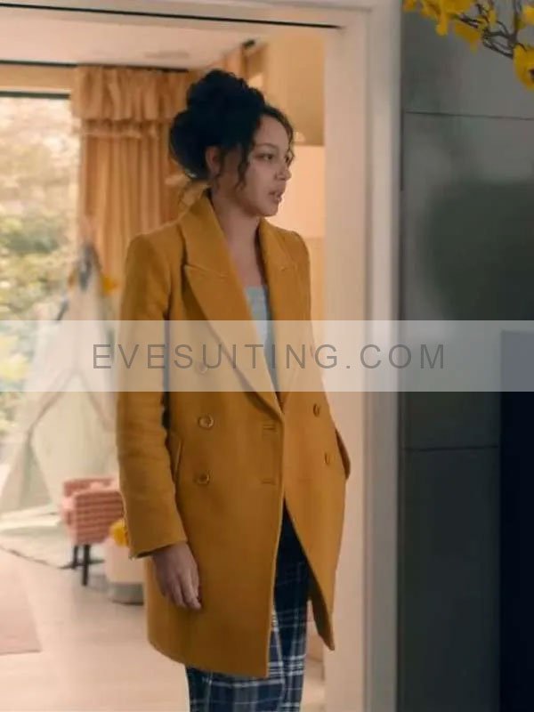 Adelle Leonce Fool Me Once Season 1 Eva Finn Yellow Mid-Length Trench Coat