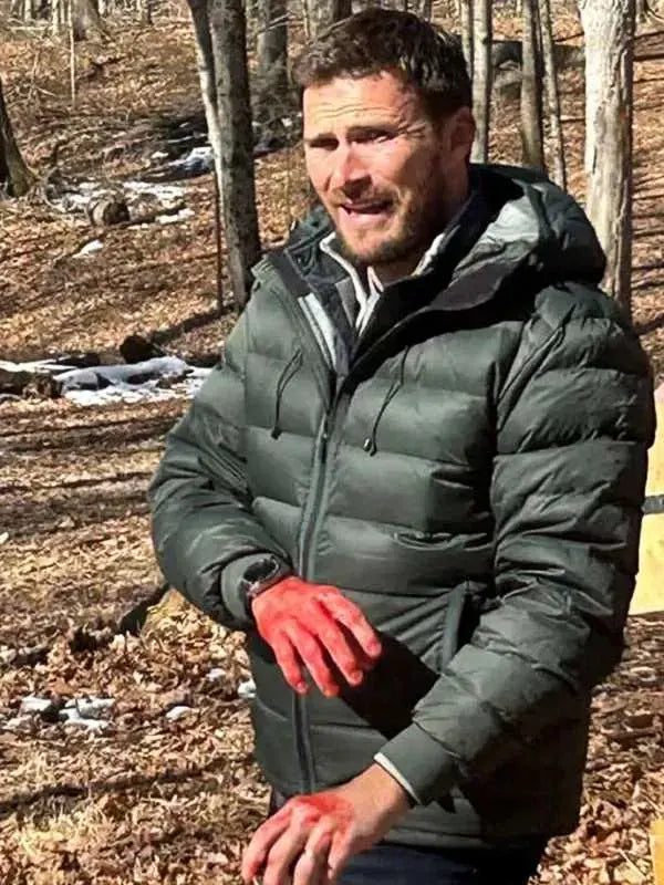 Alarum 2025 Scott Eastwood Green Hooded Puffer Jacket