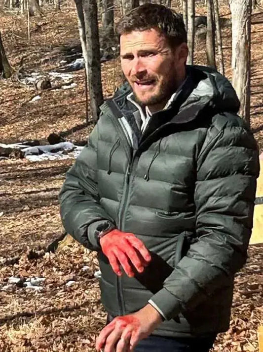 Alarum 2025 Scott Eastwood Green Hooded Puffer Jacket