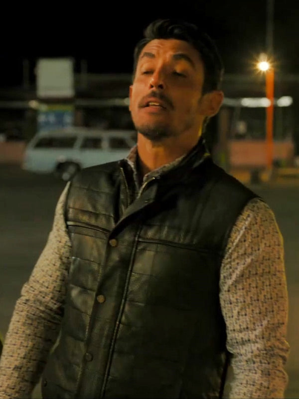 Alberto Guerra TV Series The Accident 2024 El Charro Mejia Black Leather Vest