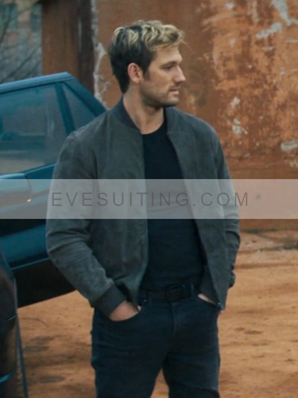 Alex Pettyfer Movie Chief Of Station 2024 John Branca Bomber Grey Jacket