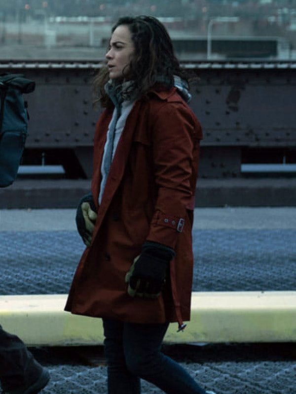 Alice Braga Dark Matter 2024 Amanda Lucas Maroon Trench Coat