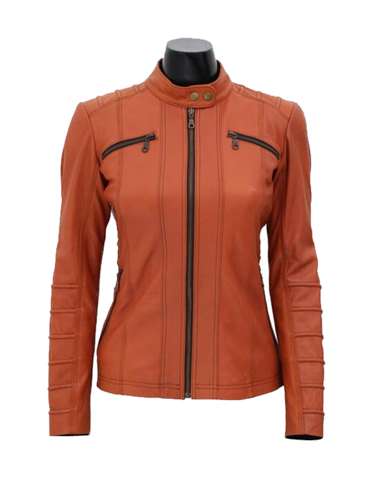 Amelia Women's Orange leather Jacket