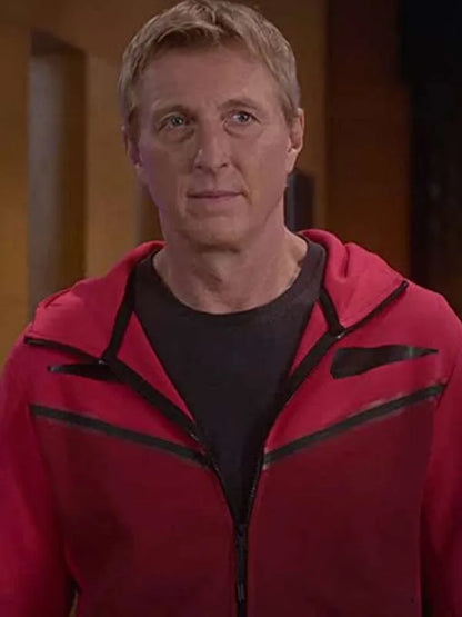 American Actor William Zabka Cobra Kai S05 Red Hooded Jacket