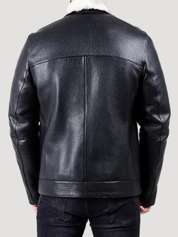 Andrew Men's Black Leather White Shearling Jacket