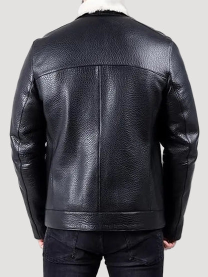 Andrew Men's Black Leather White Shearling Jacket
