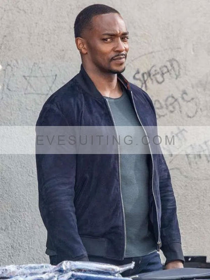 Anthony Mackie Captain America Brave New World 2025 Sam Wilson Suede Leather Bomber Jacket
