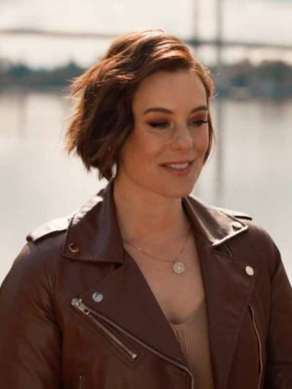 Ashley Williams Falling Together 2024 Brown Leather Jacket