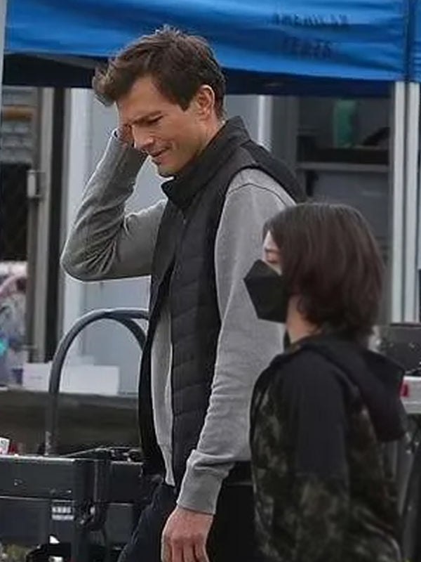 Ashton Kutcher Your Place or Mine 2023 Peter Coleman Black Puffer Vest