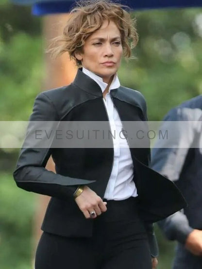 Atlas Shepherd Movie Atlas 2024 Jennifer Lopez Black Cotton And Leather Jacket