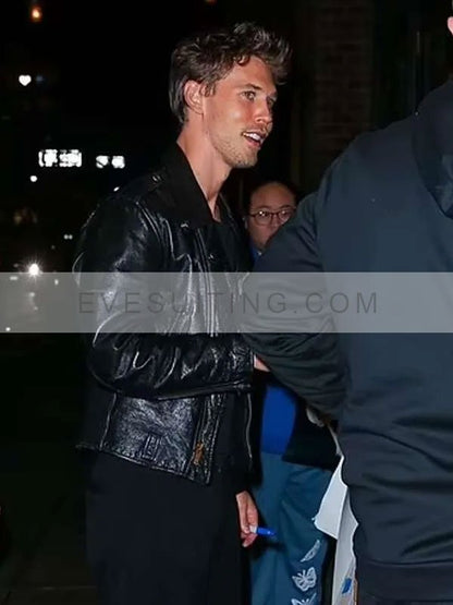 Austin Butler Masters of the Air 2024 Maj. Gale Cleven Black Leather Jacket