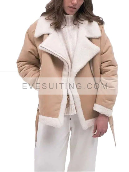 Aviator Beige Sheepskin Shearling Womens Jacket