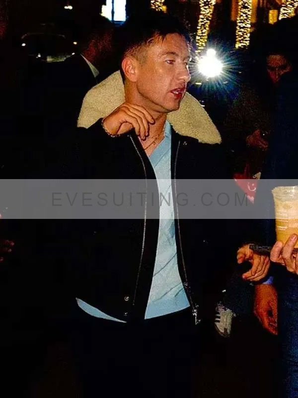 Barry Keoghan Masters of the Air 2024 Premiere Black Shearling Jacket