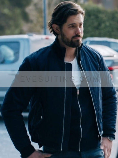 Beeks Movie Tipline Mysteries Dial 1 For Murder Chris McNally Blue Bomber Jacket