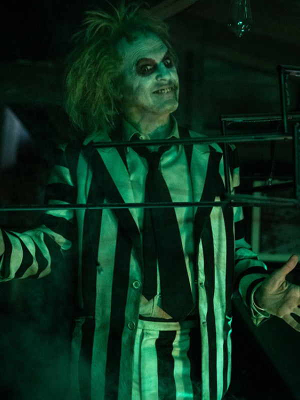 Beetlejuice 2024 Michael Keaton Striped Suit