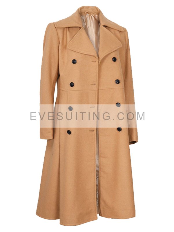 Beige Double-Breasted Wool Trench Coat