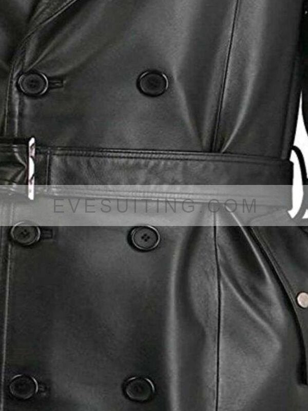 Belted Black Leather Trench Coat