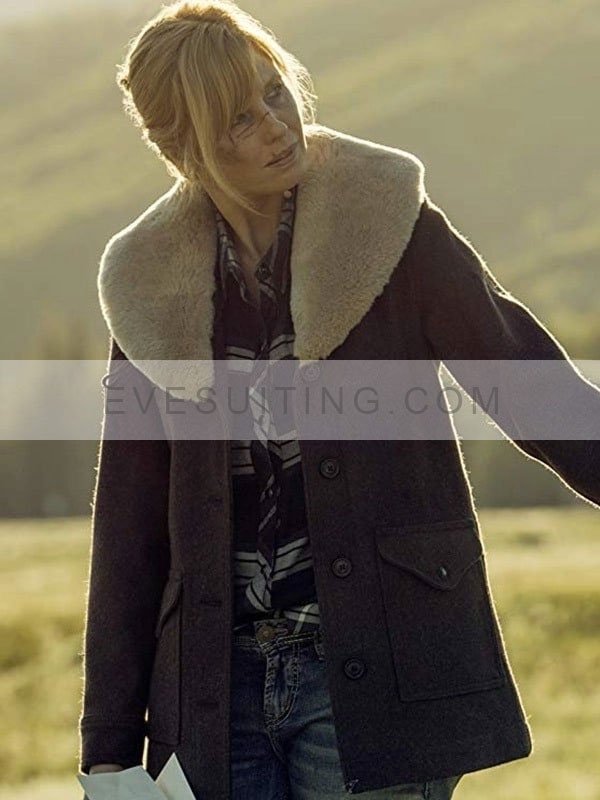 Beth Dutton Yellowstone Kelly Reilly Fur Shearling Wool Coat