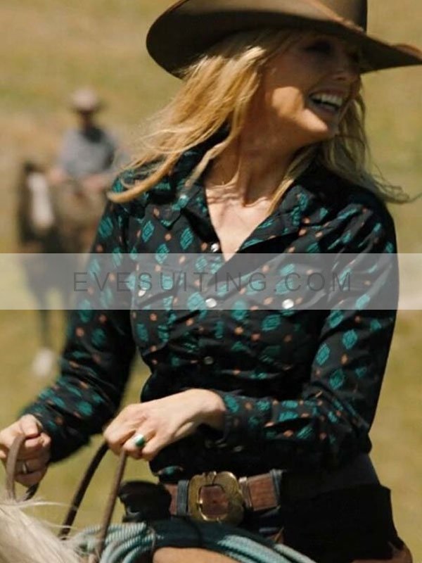 Beth Dutton Yellowstone S05 Kelly Reilly Green Printed And Black Shirt
