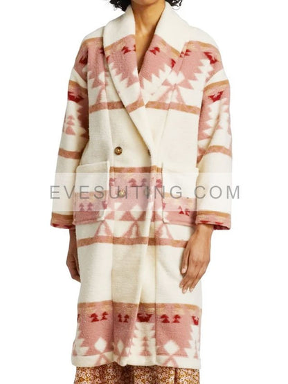 Beth Dutton Yellowstone S05 Kelly Reilly Pink Printed Wool Coat