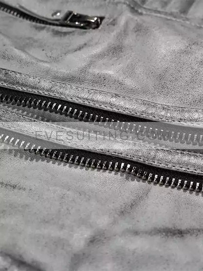 Biker Smoke Gray Quilted Leather Jacket