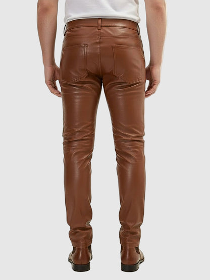 Biker Brown Leather Pant For men