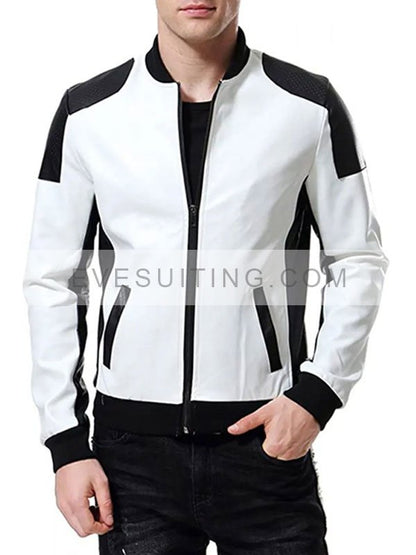 Black And White Leather Motorcycle Jacket