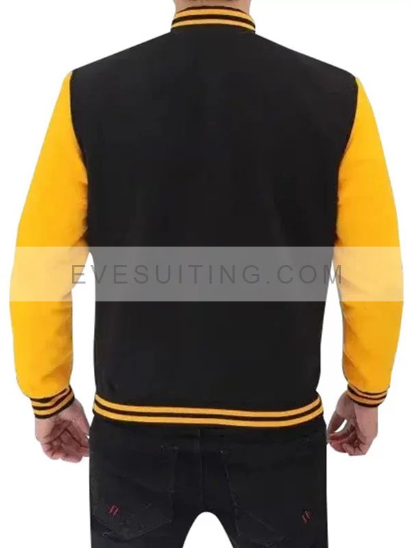 Black And Yellow Cotton Bomber Jacket For Men's