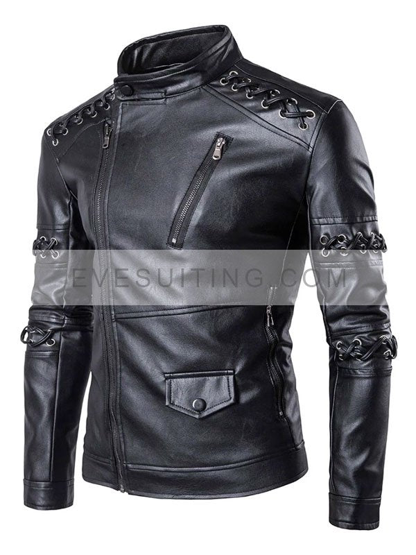 Black Biker Cafe Racer Leather Jacket For Men