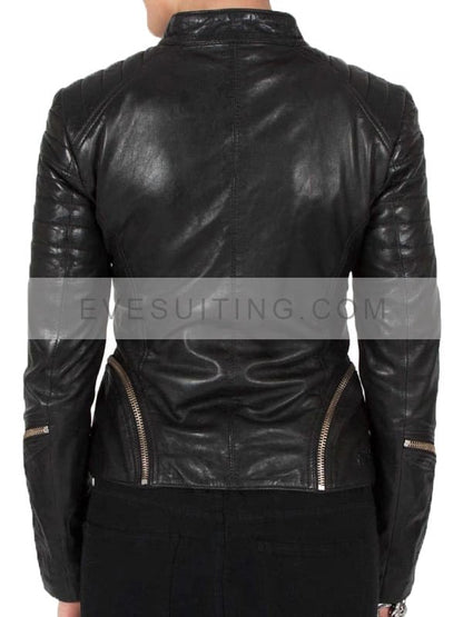 Black Cross Zipper Cafe Racer Leather Biker Jacket