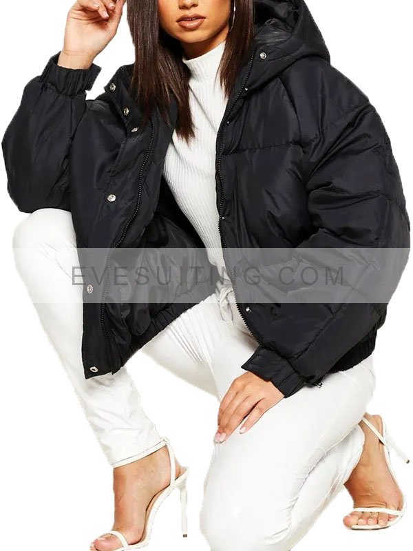 Black Hooded Reglan Puffer Jacket