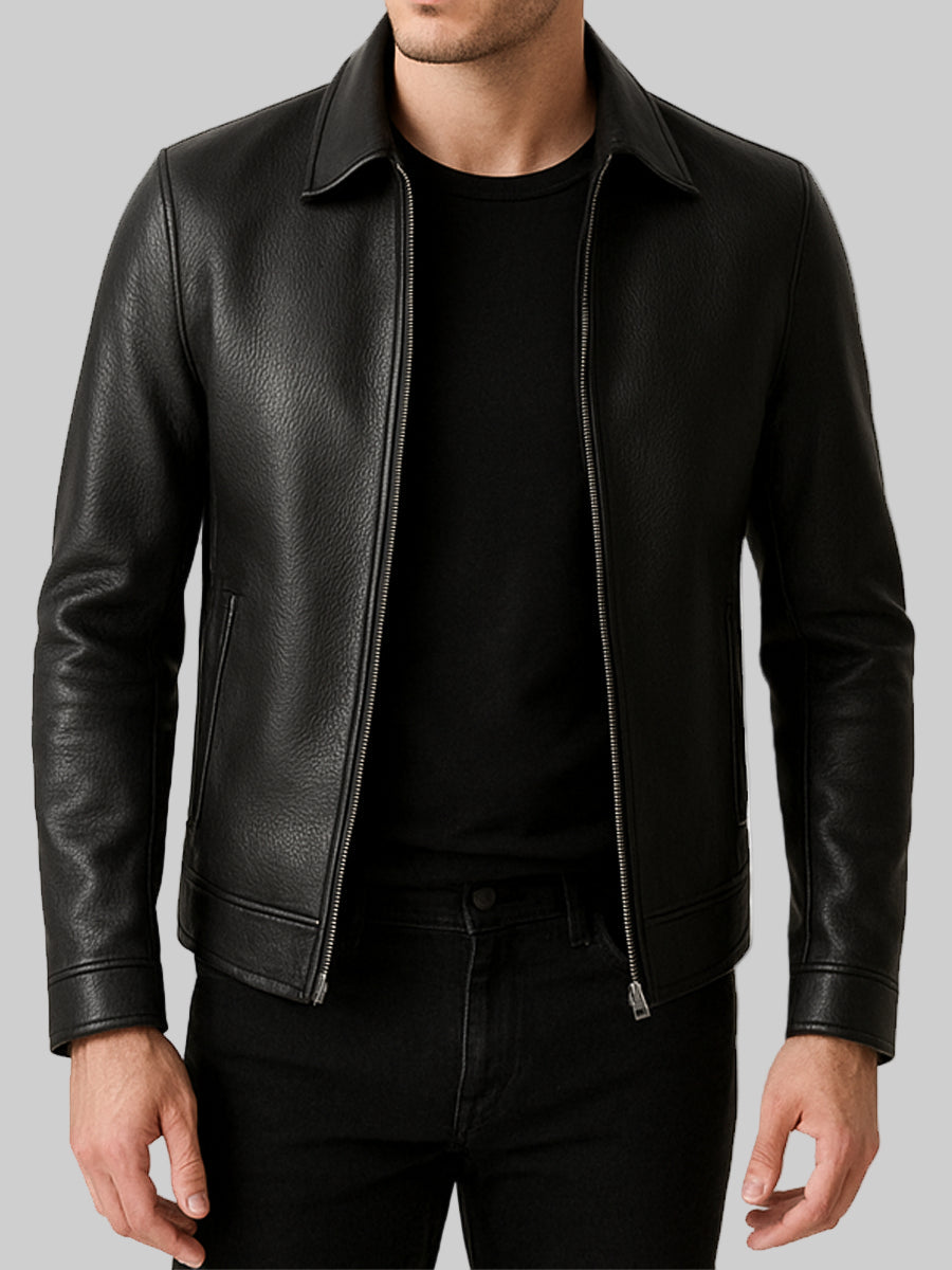 Black Leather Moto Jacket For Men