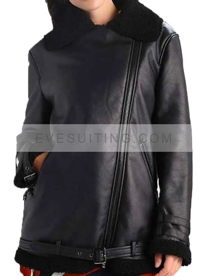Black Shearling Aviator Leather Jacket