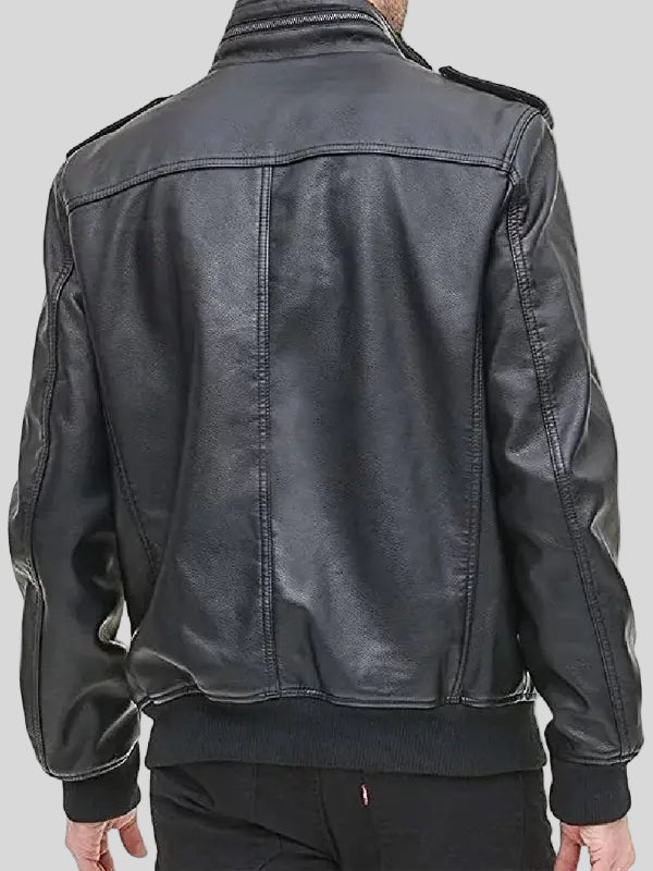 Black Sheepskin Leather Bomber Jacket For Men 