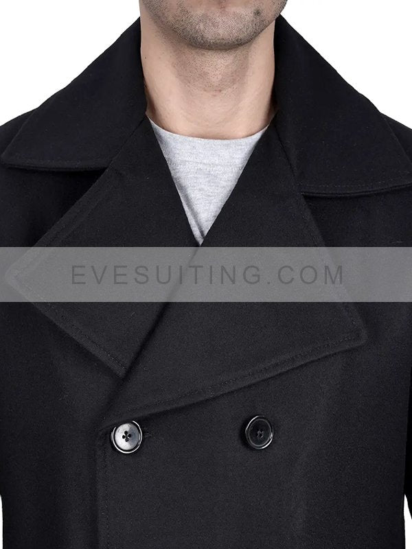 Black Wool Long Peacoat