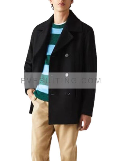 Black Wool Peacoat For Men's