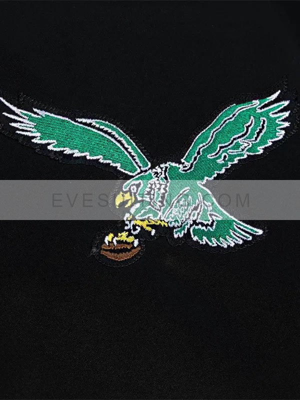 Black and White Philadelphia Eagles Team Origin Varsity Satin Jacket