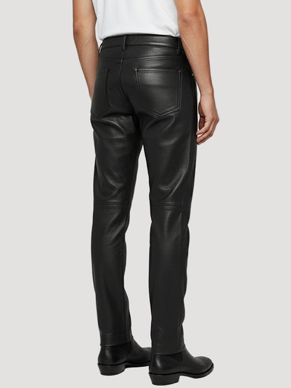 Black Leather Jeans Men